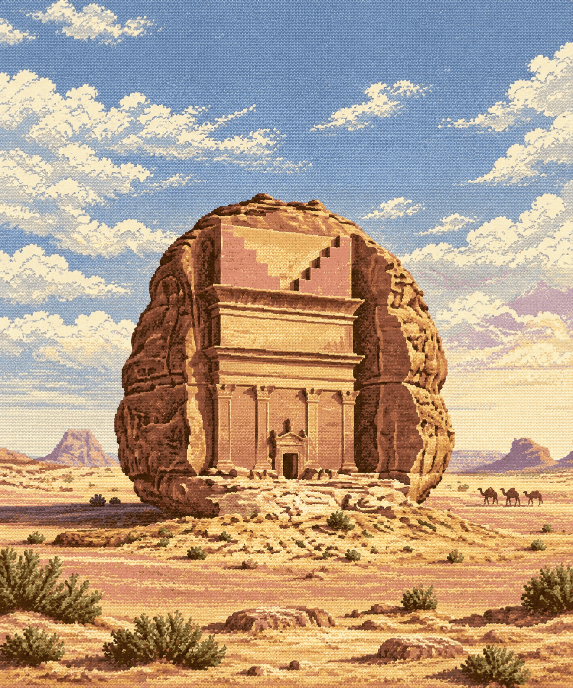 Hegra's rock-cut tomb of al-Farid, rising from the AlUla desert